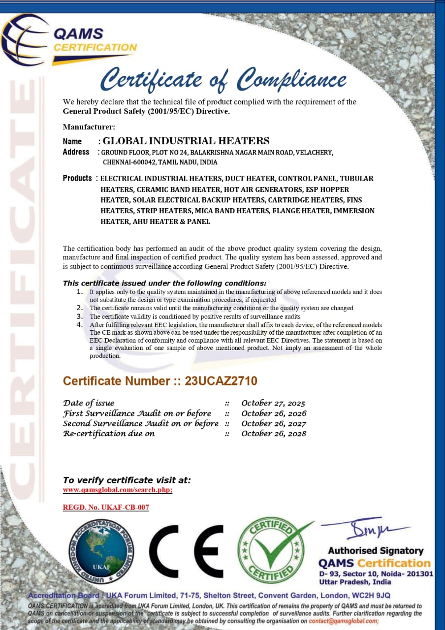 QAMS Certification - Certificate of Compliance